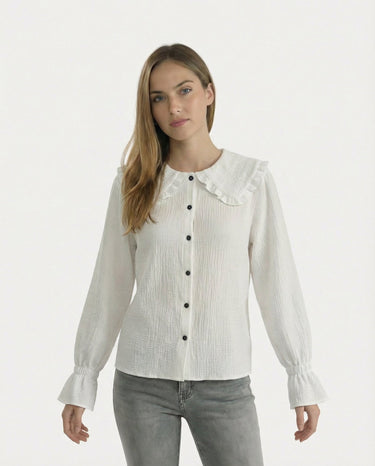 The Elodie Cotton Ruffle Collar Blouse