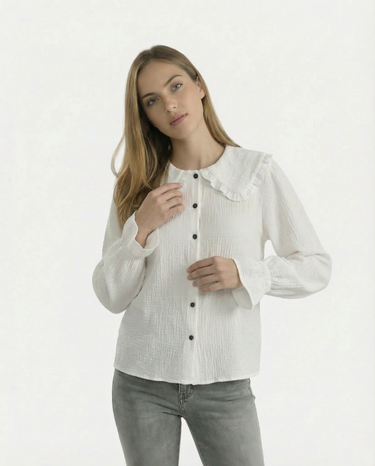 The Elodie Cotton Ruffle Collar Blouse