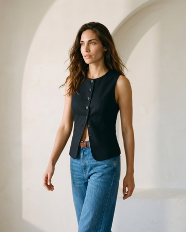 Brown polyester vest, view 3 – Moriel Heritage