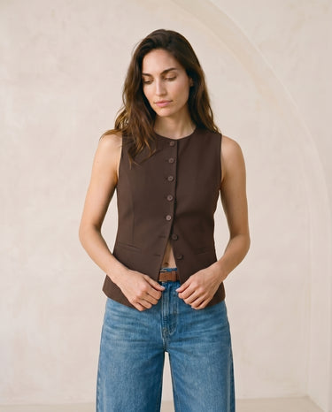 Burgundy polyester vest, view 2 – Moriel Heritage