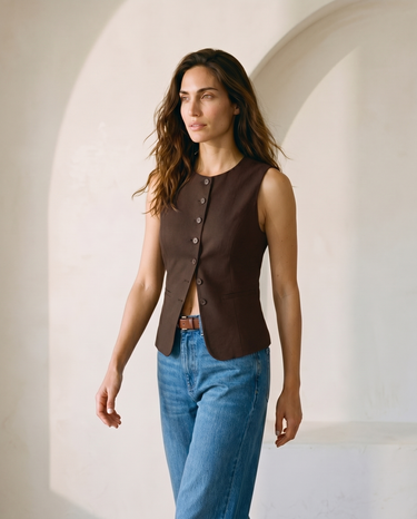 Burgundy polyester vest, view 4 – Moriel Heritage