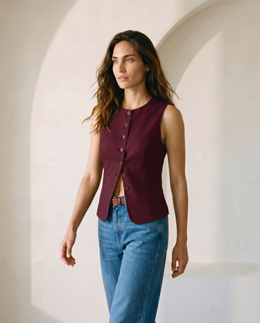 Khaki polyester vest, view 4 – Moriel Heritage