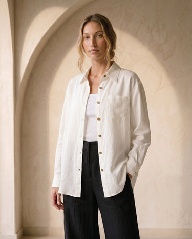 Baby Blue linen shirt, view 2 – Moriel Heritage