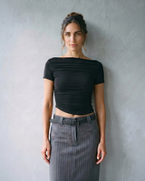 Black polyester crew-neck top, view 2 – Moriel Heritage