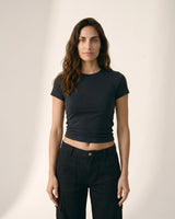 Black viscose crew-neck t-shirt, view 2 – Moriel Heritage