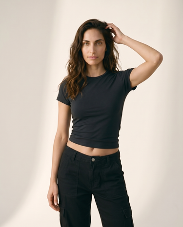 White viscose crew-neck t-shirt, view 3 – Moriel Heritage