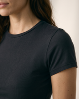 Black viscose crew-neck t-shirt, view 4 – Moriel Heritage