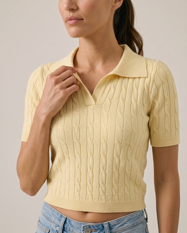Yellow polyester top, view 4 – Moriel Heritage