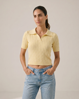 Yellow polyester top, view 2 – Moriel Heritage