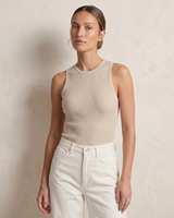 Beige knit knit sweater, view 2 – Moriel Heritage