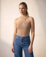 Beige knit knit sweater, view 2 – Moriel Heritage