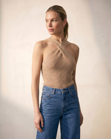 Beige knit knit sweater, view 3 – Moriel Heritage