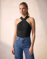 Black knit knit sweater, view 5 – Moriel Heritage