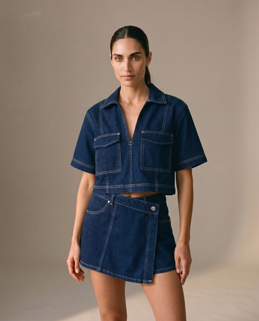 Deep Blue Set wide-fit denim set, view 2 – Moriel Heritage