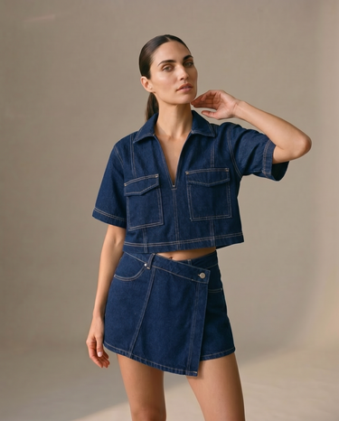 Deep Blue Set wide-fit denim set, view 3 – Moriel Heritage