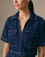 Deep Blue Set wide-fit denim set, view 4 – Moriel Heritage