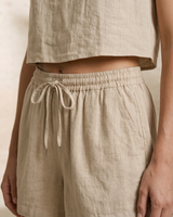 Olive linen set, view 4 – Moriel Heritage
