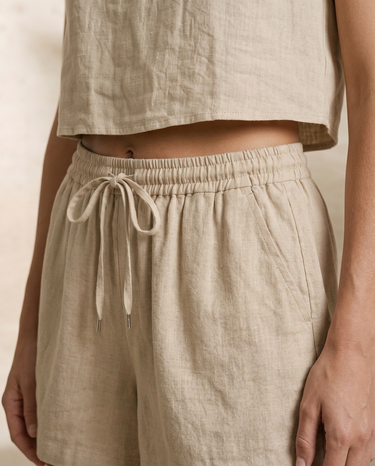 Olive linen set, view 4 – Moriel Heritage