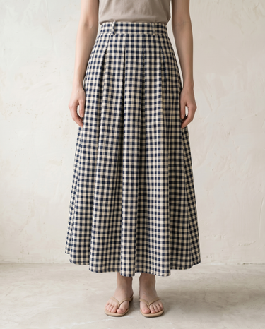 Navy & White Grid skirt, view 2 – Moriel Heritage