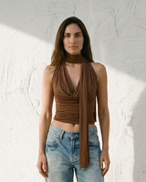 Brown crew-neck top, view 3 – Moriel Heritage