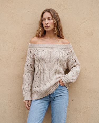Off Shoulder Cable Knit Sweater