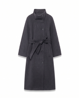 Henrietta Coat in Dark Gray, long belted funnel-collar coat