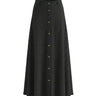 Kyra Flow A Line Skirt in black — textured button-front A-line maxi skirt, product flat-lay