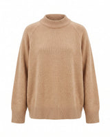The Lauria wool blend knit sweater in camel — relaxed crew-neck pullover sweater, product flat-lay