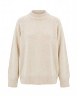 The Lauria wool blend knit sweater in white — relaxed crew-neck pullover sweater, product flat-lay