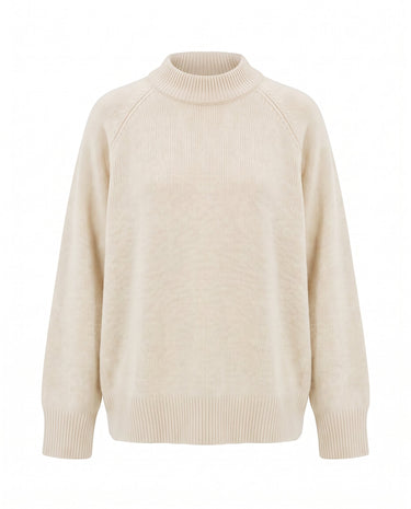 The Lauria wool blend knit sweater in white — relaxed crew-neck pullover sweater, product flat-lay