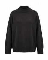 The Lauria wool blend knit sweater in black — relaxed crew-neck pullover sweater, product flat-lay