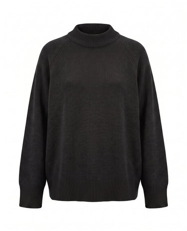 The Lauria wool blend knit sweater in black — relaxed crew-neck pullover sweater, product flat-lay