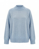 The Lauria wool blend knit sweater in light blue — relaxed crew-neck pullover sweater, product flat-lay