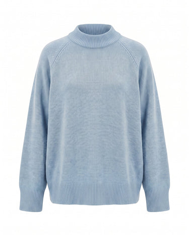 The Lauria wool blend knit sweater in light blue — relaxed crew-neck pullover sweater, product flat-lay