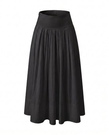 Lolie Skirt in black — high-waisted maxi skirt with a wide shirred waistband and full gathered skirt, flat-lay