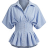 Blue striped Lori top with cinched waist – Moriel Heritage
