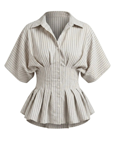 Black pinstripe Lori top with cinched waist – Moriel Heritage