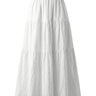The Noemi A-Line Skirt in white — tiered A-line maxi skirt with elastic waist, product flat-lay