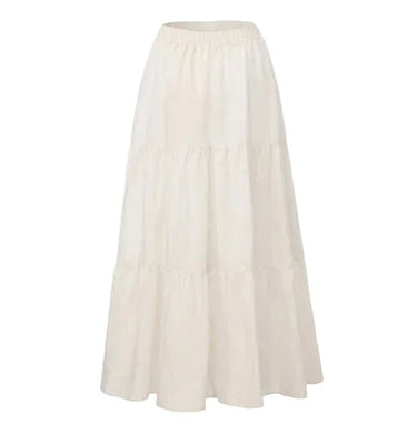 The Noemi A-Line Skirt in linen — natural cream tiered A-line maxi skirt with elastic waist, product flat-lay