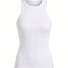 White ribbed cotton tank top with high round neck, flat lay on white – Moriel Heritage