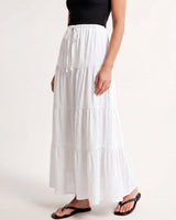 Olivia A-Line Skirt in white — tiered maxi skirt, front view on model