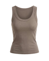 Ophelia Tank in khaki — fitted ribbed knit tank with scoop neckline, flat lay front view