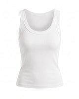 Ophelia Tank in white — fitted ribbed knit scoop-neck tank, flat lay front view