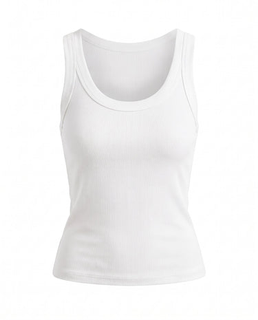 Ophelia Tank in white — fitted ribbed knit scoop-neck tank, flat lay front view
