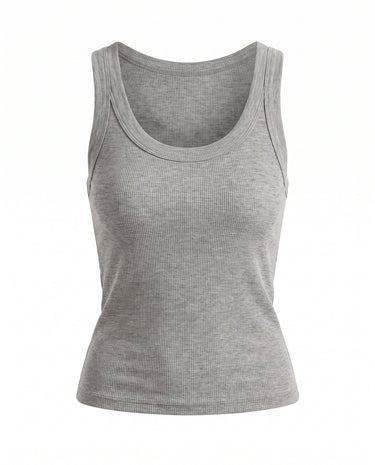 Ophelia Tank in heather grey — fitted ribbed knit scoop-neck tank, flat lay front view