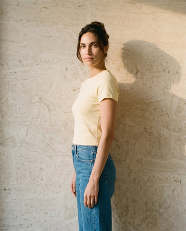 Yellow cotton crew-neck t-shirt, view 7 – Moriel Heritage