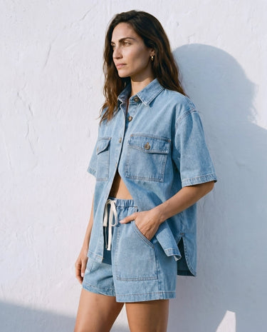 Light Wash denim wide-fit set on model, casual front view – Moriel Heritage