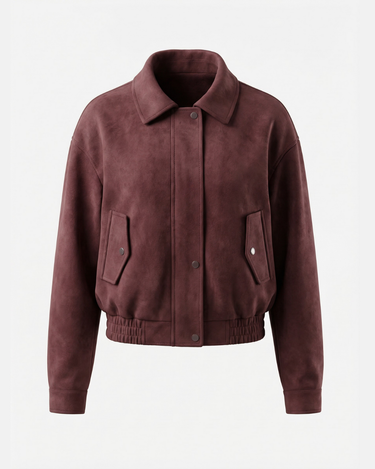Suede Look Bordeaux Bomber Jacket