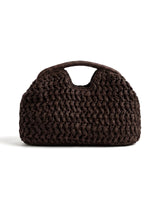 The Ravello Woven Clutch in brown, front view on a pure white studio background showing the domed woven body
