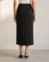 Back view of the black Elegant Retro Slimming Skirt showing the clean centre back seam and concealed zip on the straight midi silhouette